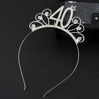 

40 Birthday Party Crystal Tiara Birthday Queen Crown Headband Hair Accessories for Women Happy 40th Birthday Decorations
