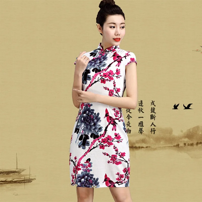 Китайское платье Qipao короткое летнее вечерние осеннее праздничное большого