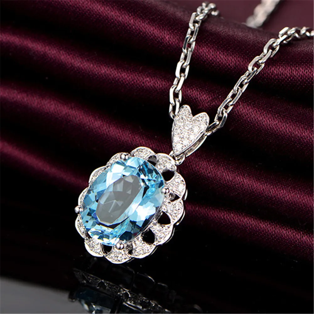 Аквамарин, драгоценные камни, голубой кристалл, подвеска, ожерелье для женщин, femme bijou, циркон, бриллиант, белое золотое Серебряное ожерелье-чокер, цепочка, ювелирное изделие