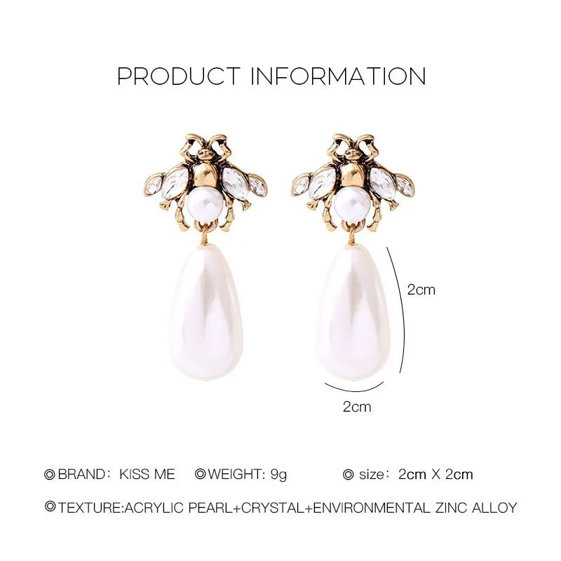Vintage Gold Color Insects Drop Earrings Imitation Pearls Pendants Earrings Women Fashion Jewelry dangle earrings drop earrings pendant earrings long earrings golden earrings dome teardrop earrings