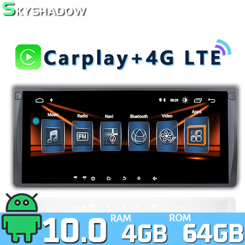 Carplay 10 25 &quotDSP Android 4 Гб + 64 ГБ Автомобильный dvd-плеер GPS WIFI Bluetooth Авторадио для BMW E39 X5 E53