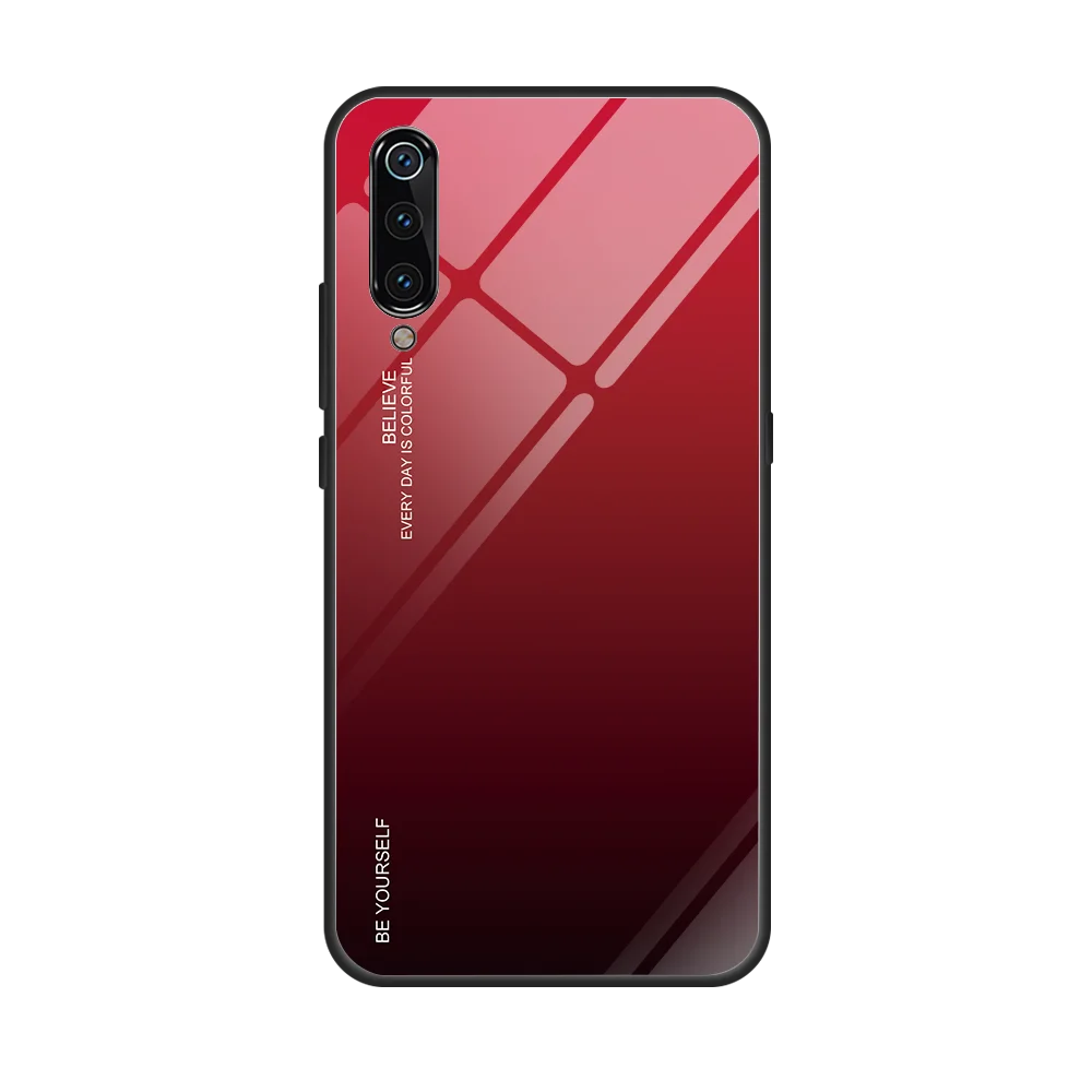 Градиентные чехлы с закаленным стеклом для xiaomi 9 9se Note7 Note6 Pro 5 plus mi 6X A2 5X A1 Note5 Global Coque Глянцевая задняя крышка - Цвет: red black