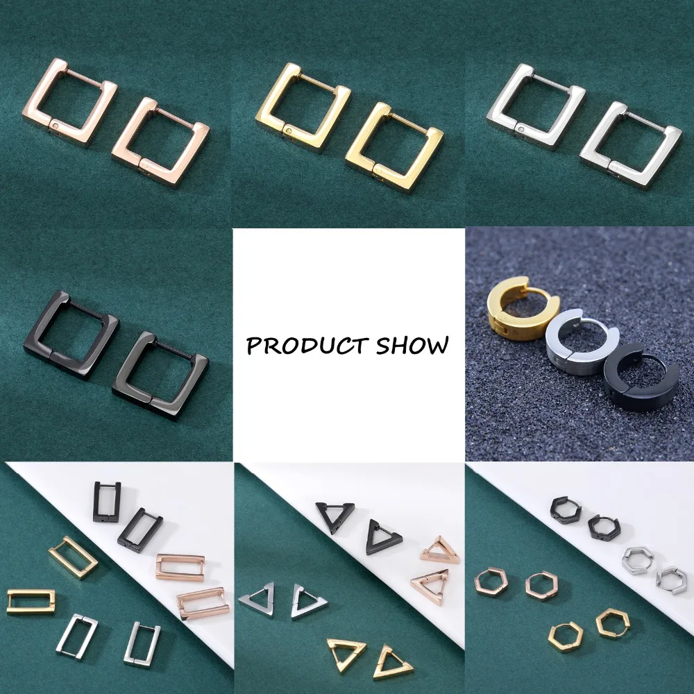 Stainless Steel Hoop Earrings for Women Men Black Rose Gold Plated Circle Round Earring Geometric Classic Cartilage Earrings