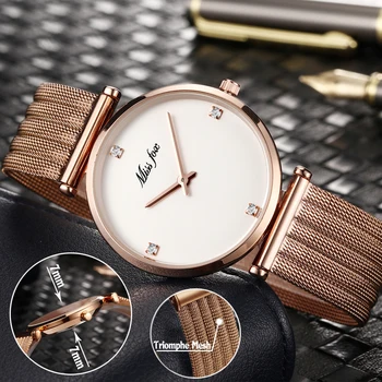 

MISSFOX Women Watches Fashion Stainless Steel Minimalist Watch Elegant Bracelet Evening Dress Mesh Top For Women Clock Gift 2019