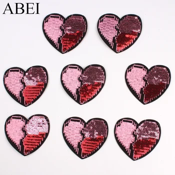 

10pcs Sequined Heart Patch Iron On Patches DIY Fabric Stickers Sewing Garments Accessories Embroidery