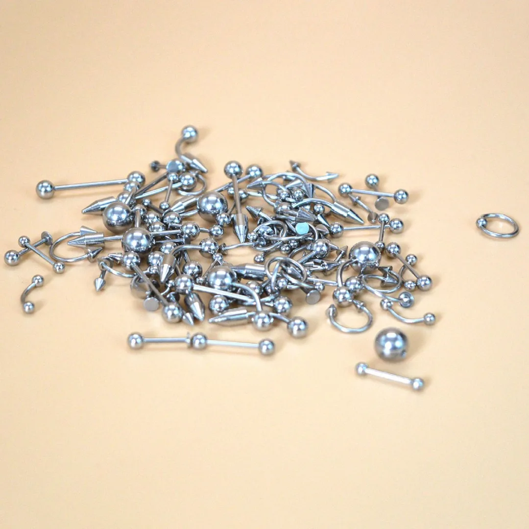 85Pcs/lot Stainless Steel Tongue Lip Labret Eyebrow Ring Belly Navel Rings Punk Nose Ring Stud Piercing Set Body Jewelry