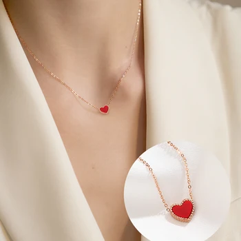 

JIAN Trendy Heart Necklace Birthday Gift For Girlfriend Women's Rose Gold Double-Sided Choker Red Black Heart Pendant Chains