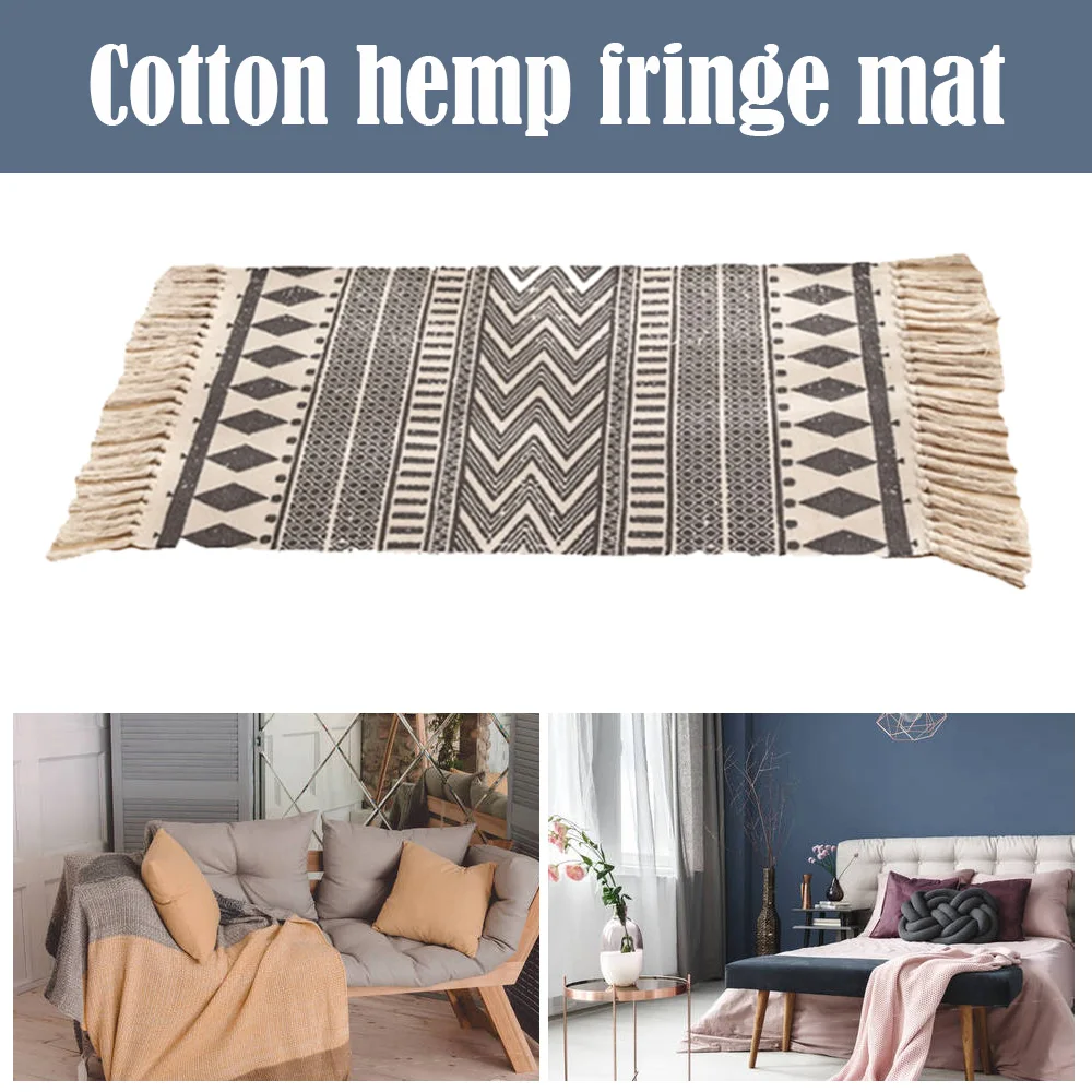 Floor Mat Cotton Linen Tassel Carpet Bohemian Footcloth Non-slip Rug Tea Table Home Decor Washable Rugs Kitchen Mats | Дом и сад