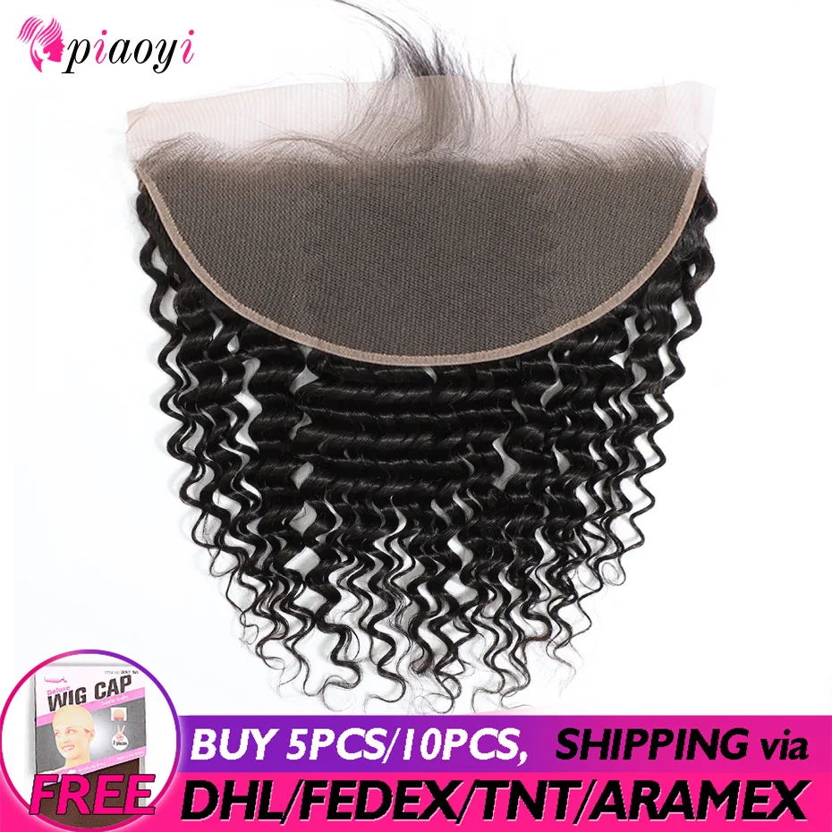 

Brazilian Deep Wave Frontal 13x6 Lace Frontal Pre Plucked With Baby Hair Natural Colour 100% Remy Human Hair Piaoyi
