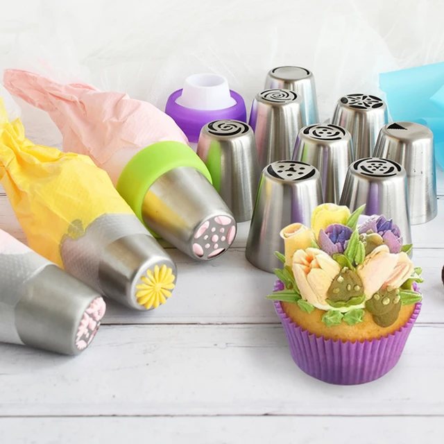 Kit 1 Saco Decorador Confeiteiro com 12 Bicos Inox para Bolo e Cup Cake