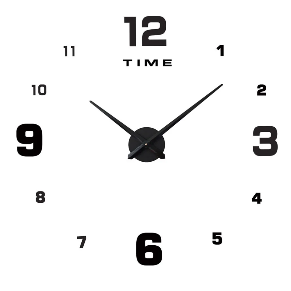 Современный дизайн безрамные Акриловые DIY цифровые настенные часы стикер часов домашний декор для гостиной и офиса 3D настоящие большие настенные часы - Цвет: Черный