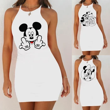 

Kawaii Mouse Print Summer Sexy Clothes Women Dresses Backless Nightclub Dress Bodycon Evening Party Low Neck Mini White Vestidos