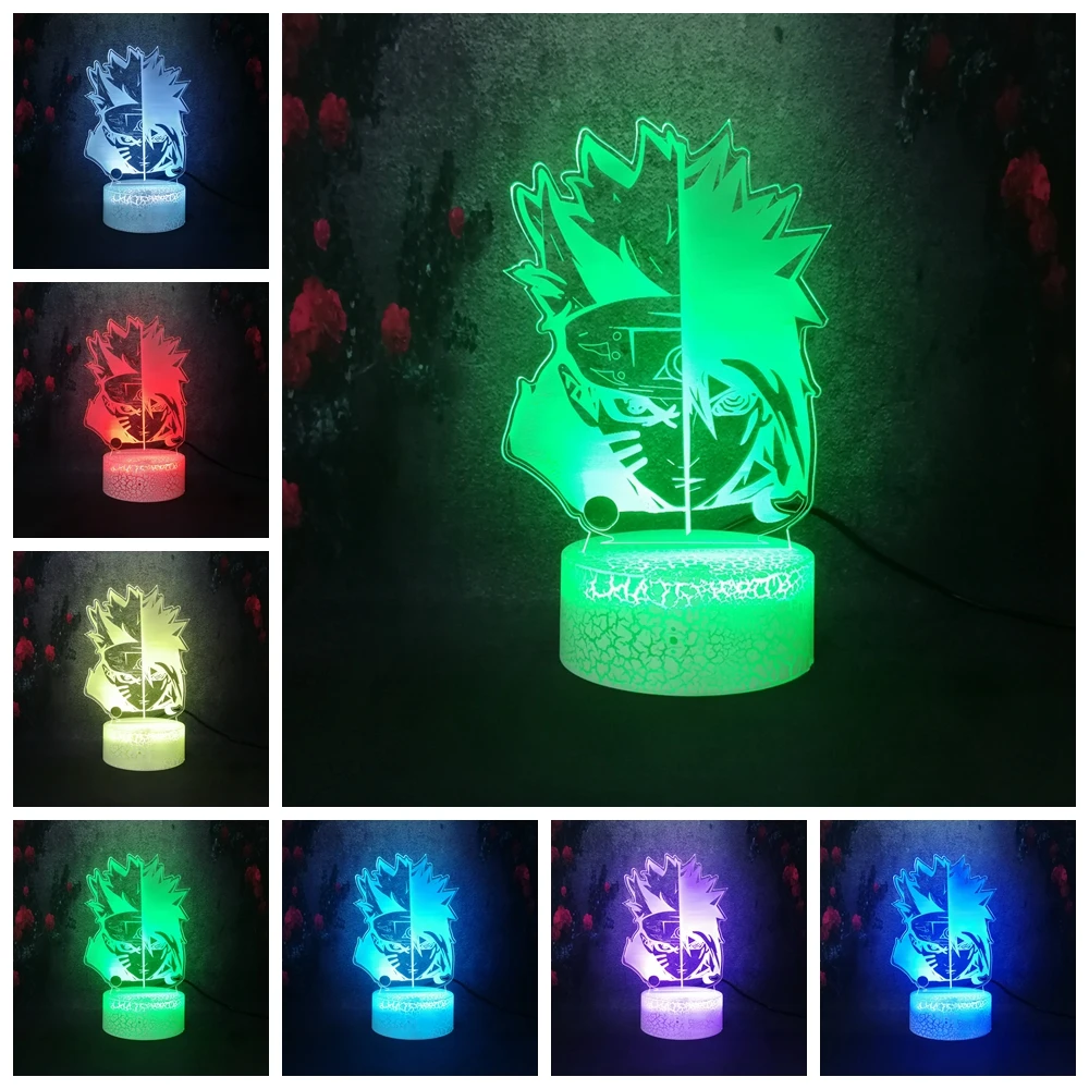 7 Color Luster 3D Night Light Naruto Double Face Vortex Desk Lamp Anime USB Crack Graduate Celebration Holiday Gift | Лампы и