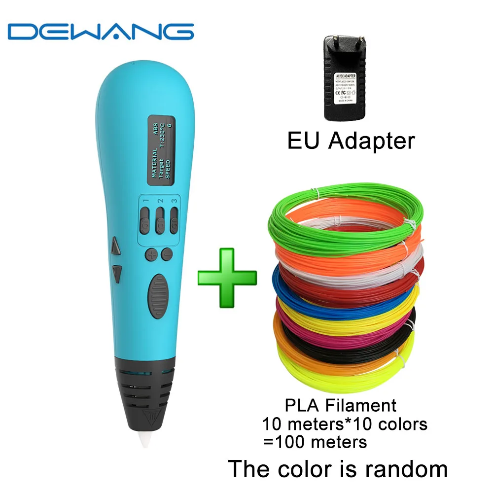Dewang D11 3 цвета творчества 3d Ручка для Для детей Diy 3d Волшебное перо 3 цвета нити OLED Дисплей 6-Скорость ручки - Цвет: with 100m PLA