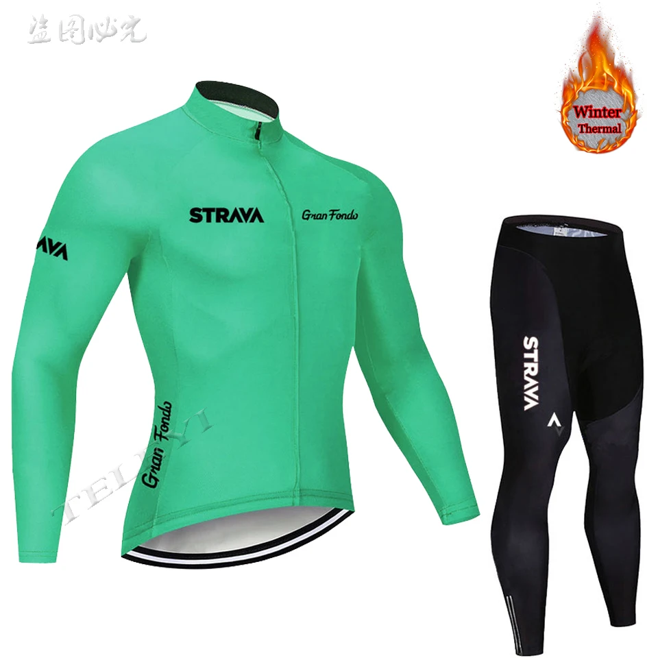 STRAVA зимний термальный флисовый комплект с длинными рукавами bicicleta maillot ciclismo комплект велосипедная зимняя одежда для велоспорта Ropa de invierno - Цвет: 18