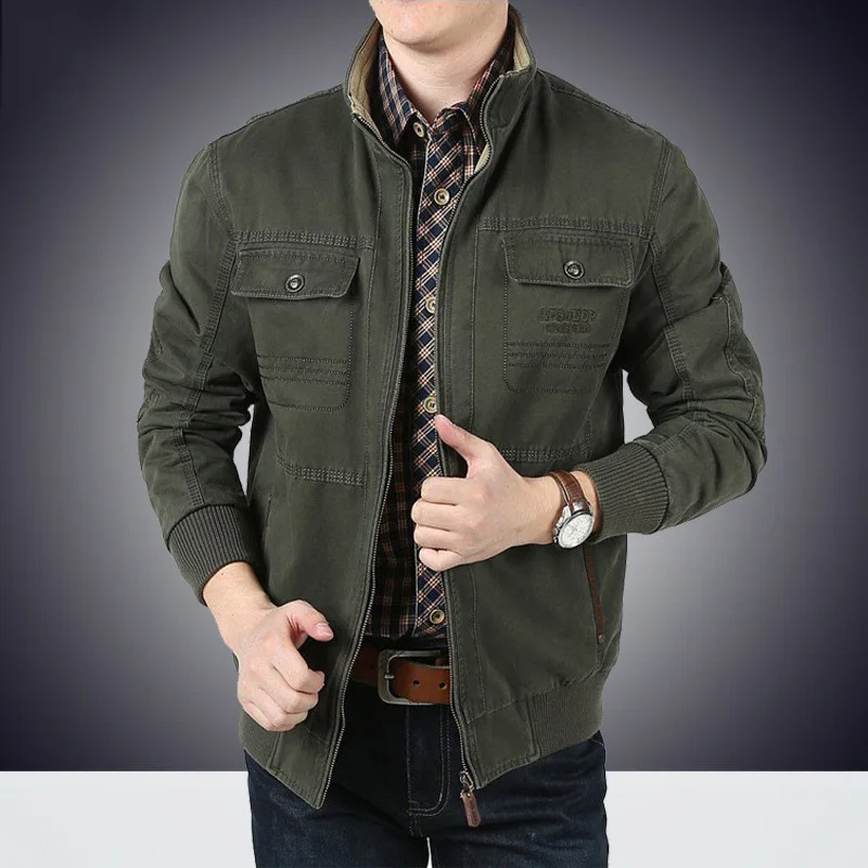 

Men's Double-sided Wear Multi-pockets Stand Collar Jacket Pure Cotton Fashion Casual Coat Large Size Jacket 862