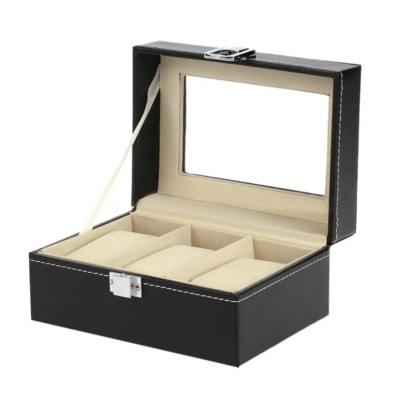

3 Slots Leather Watch Display Box Wristwatch Storage Holder Organizer Case