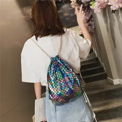 Новинка 2019, модная женская сумка на шнурке в виде рыбьей чешуи с изображением русалки, спортивная сумка на плечо для путешествий, школьные