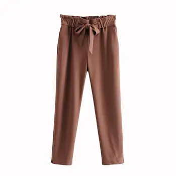 

2020 Fashion Women High Waist Harem Pants Women Bandage Elastic Waist Stripe Casual Pant Chic Brown Spring and Autumn Trousers