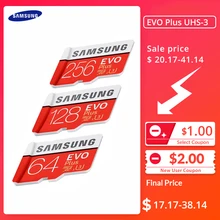 samsung EVO Plus 64 Гб 128 ГБ 256 ГБ MicroSDXC карта памяти 100 МБ/с. SDXC C10 U3 UHS-I MicroSD карты памяти класса 10 Класс 3