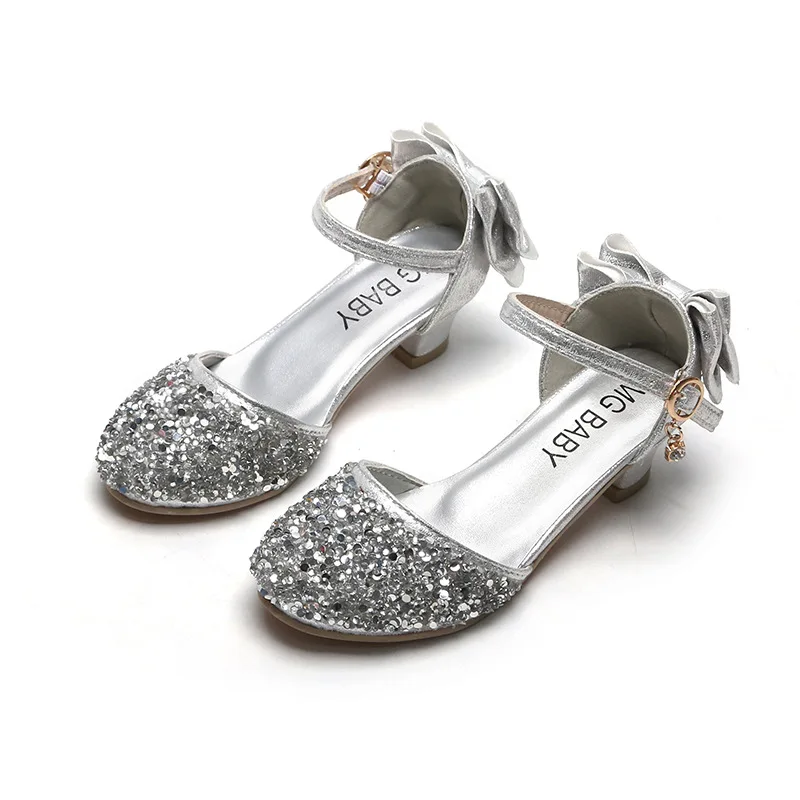 2020New Girls Shoes Children crystal High heel princess Shoes For wedding and Party dance Kids Sandals Grils chaussure fille