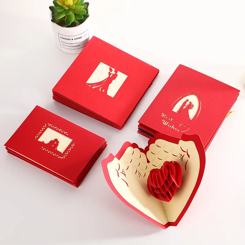 Tarjeta de amor emergente 3D, tarjetas de felicitación de aniversario de invitación de boda del Día de San Valentín para parejas, esposa, marido, regalo con sobres