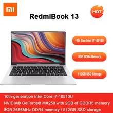 Original Xiaomi RedmiBook 13 Laptop 13.3 inch Intel Core i7-10510U NVIDIA GeForce MX250 GPU 8GB RAM DDR4 512GB SSD