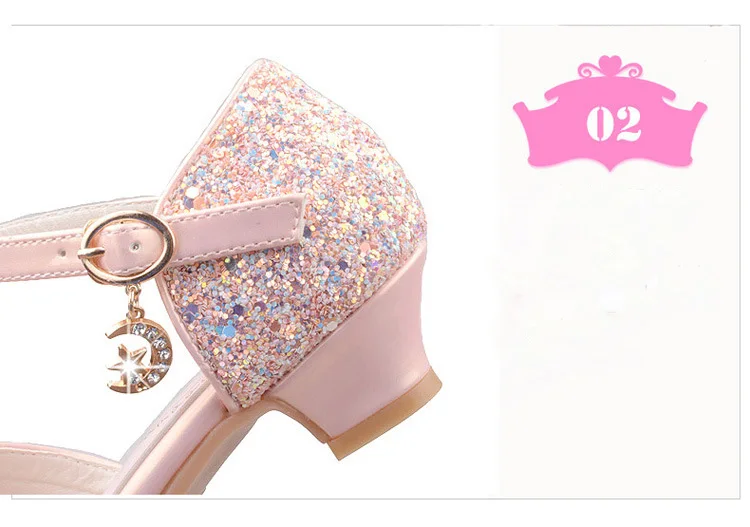 Детская блестящая обувь с бантиком для девочек; chaussures prinsessen schoenen; блестящие босоножки с бантиком; модельные туфли на высоком каблуке