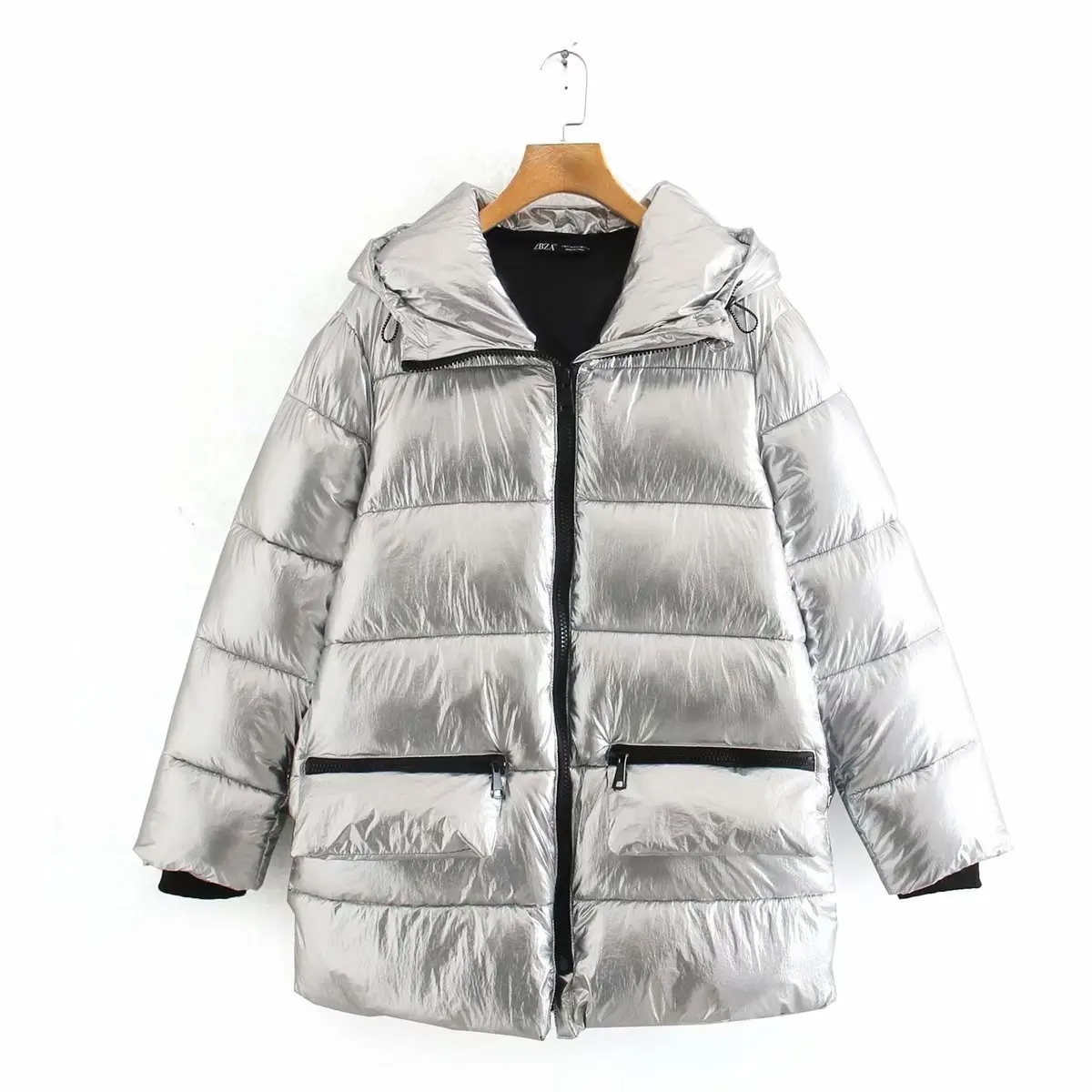 High Quality winter coat women england high street vintage silver shine Waterproof and windproof thick warm parka women coat