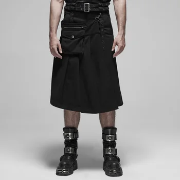 

PUNK RAVE Men's Punk Detachable Pleated Half Skirt Metal Punk Double Waist Belt Loose Stage Performance Halloween Costume