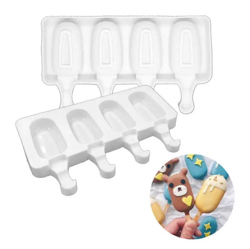 Silicone Ice Cream Molds 4 Cell Ice Cube Tray Food Safe Popsicle Maker
