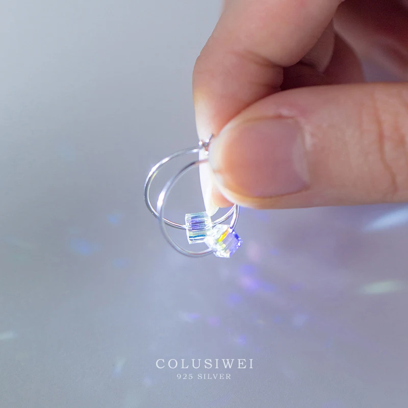 

Colusiwei Classic Authentic 100% 925 Sterling Silver Square Colorful Crystal Hoop Earrings for Women Sterling Silver Jewelry