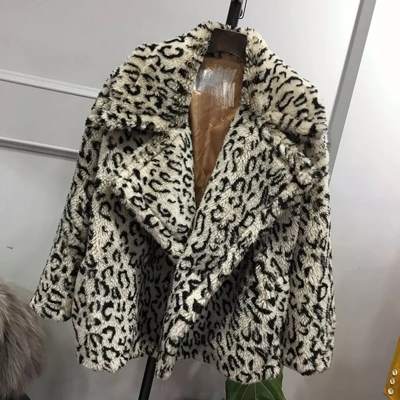 Пальто из натурального меха женская зимняя куртка женская одежда корейские плюшевые пальто из натуральной овечьей шерсти Женская Верхняя теплая куртка Hiver 181 - Цвет: Leopard