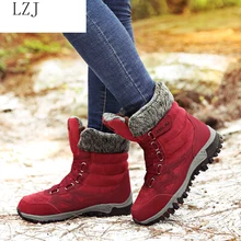 LZJ; Новинка года; женские ботинки; зимние ботинки из высококачественной кожи и замши; женские теплые водонепроницаемые зимние ботинки; Botas Mujer