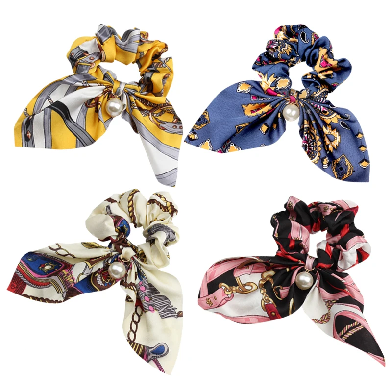 

Fashion Women Bow Hair Circle Bohemian National Style Large Pearl Rubber Hair Band Holiday Hair Rope Hair Accessories