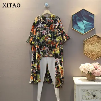 

XITAO Korean Style Vintage Flower Print Shirt Irregular Fashion Plus Size Womens Tops and Blouses Trend Trumpet Sleeve DMY4703