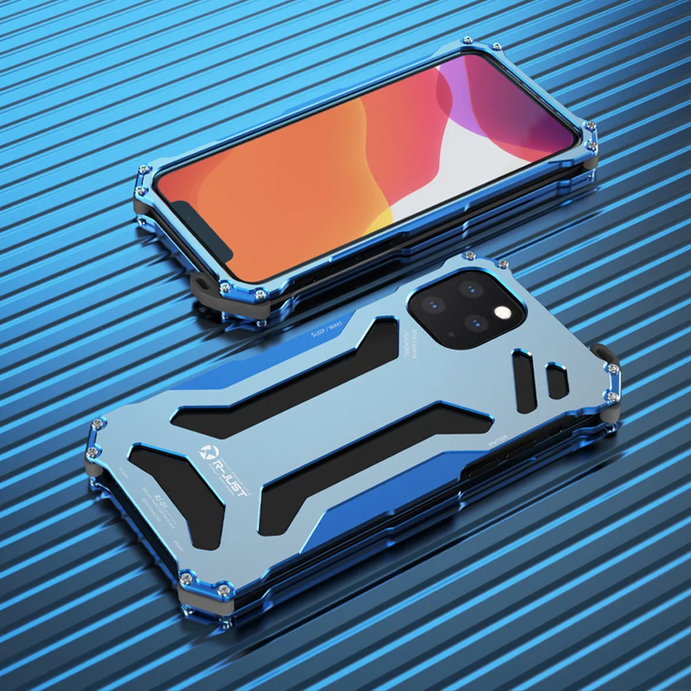 

R-JUST Aircraft Aluminum Bumper Case for Iphone 11 11 Pro Iphone 11Pro MAX Anti-knock Shockproof Metal Frame Back Cover