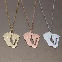 Personalized Baby Foot Pendant Necklace Customized Engraved Name and Birthstone Necklace Mother's Gift Birthday Gift for Mom Personalized Baby Foot Pendant Necklace Customized Engraved Name and Birthstone Necklace Mother's Gift Birthday Gift for Mom