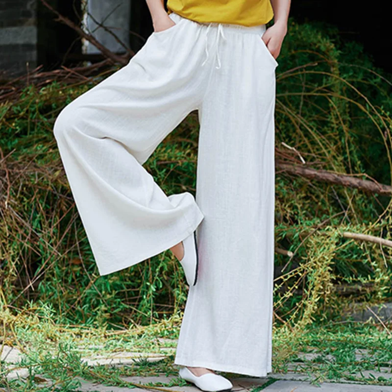 Vintage Yoga Clothes Cotton Linen Women High Waist Pants Baggy Loose Large Oversized Size Women's Cargo Trousers Wide Leg