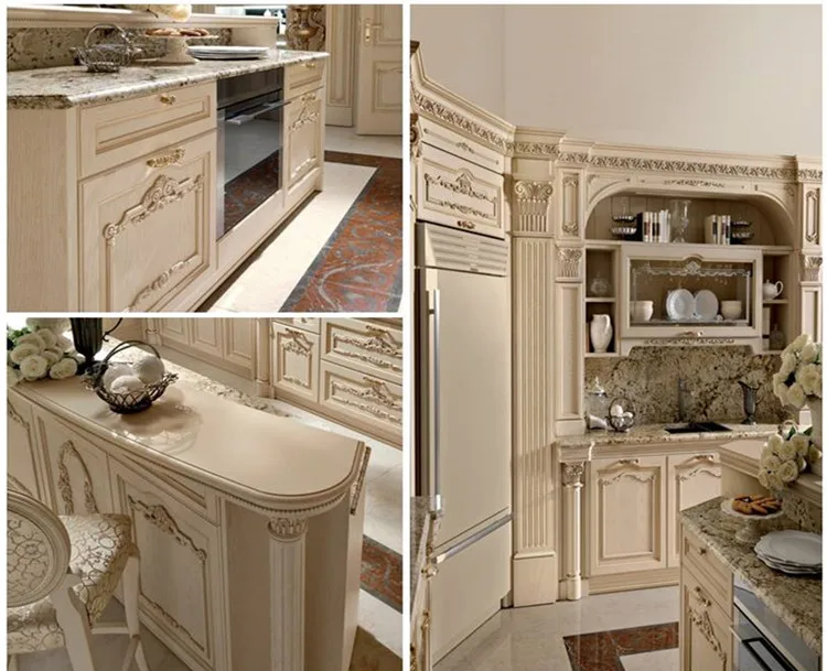 Величественный Античный белый ясень твердой древесины Собранный кухонный шкаф с классическим шармом