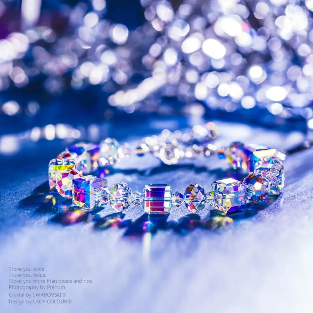 Подарки для женщин браслеты с кристаллами Swarovski 925 серебро Рождественский браслет в подарок кристаллы Aurora Borealis 7-" дюймов