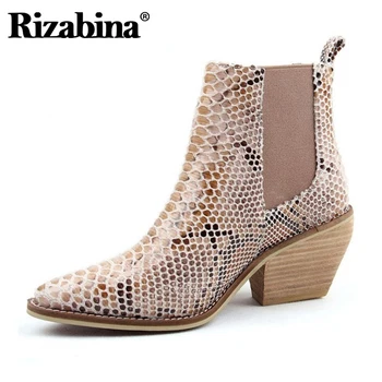 

Rizabina Ankle Boots Women 2020 European Winter High Heels Sexy Shoes Women Fashion Pointed Toe Snake Print Footwear Size 34-43