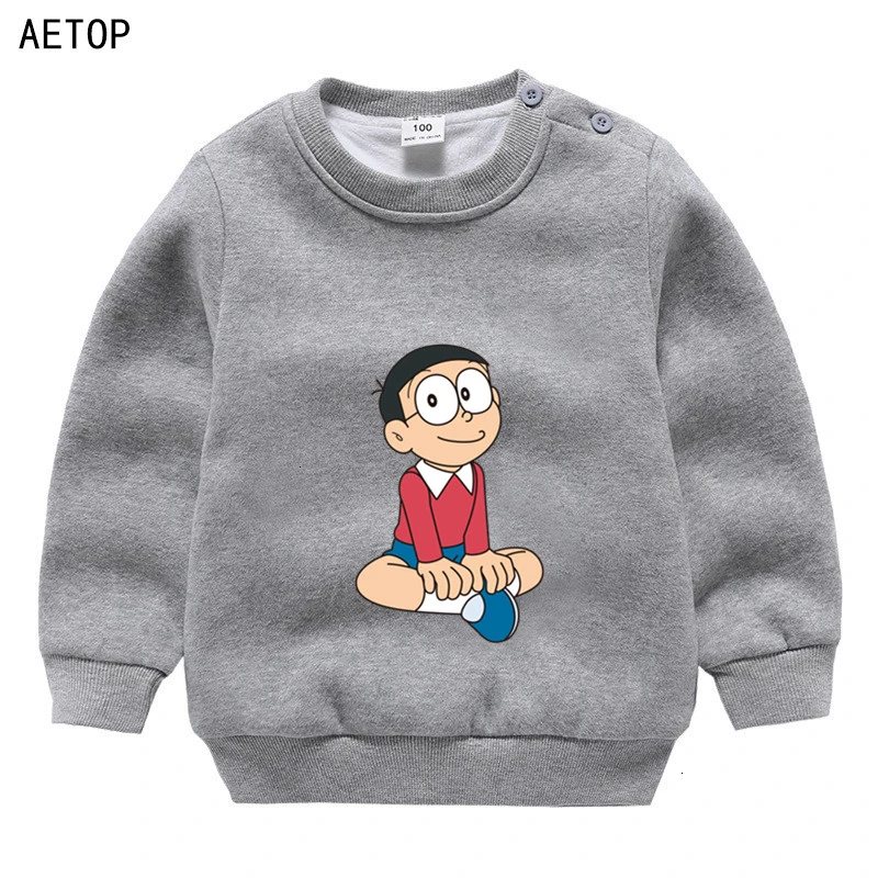 Doraemon/ ; зимняя бархатная толстовка; Забавные милые детские топы с круглым вырезом для мальчиков и девочек; детские топы с героями мультфильмов - Цвет: as picture