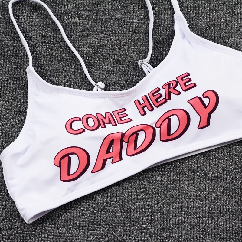 Модный Топ без рукавов с надписью COME HERE DADDY летний укороченный Harajuku Kawaii Feminino и