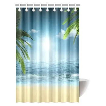 

Ocean Beach Theme Decorations Shower Curtain, Beach Sunset Ocean Bathroom Decor Shower Curtain Set with Hooks, es