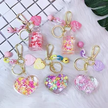Простой корейский стиль сердце желаний бутылка жидкий зыбучий песок брелок мультфильм девушки брелок со стразами сумка аксессуары