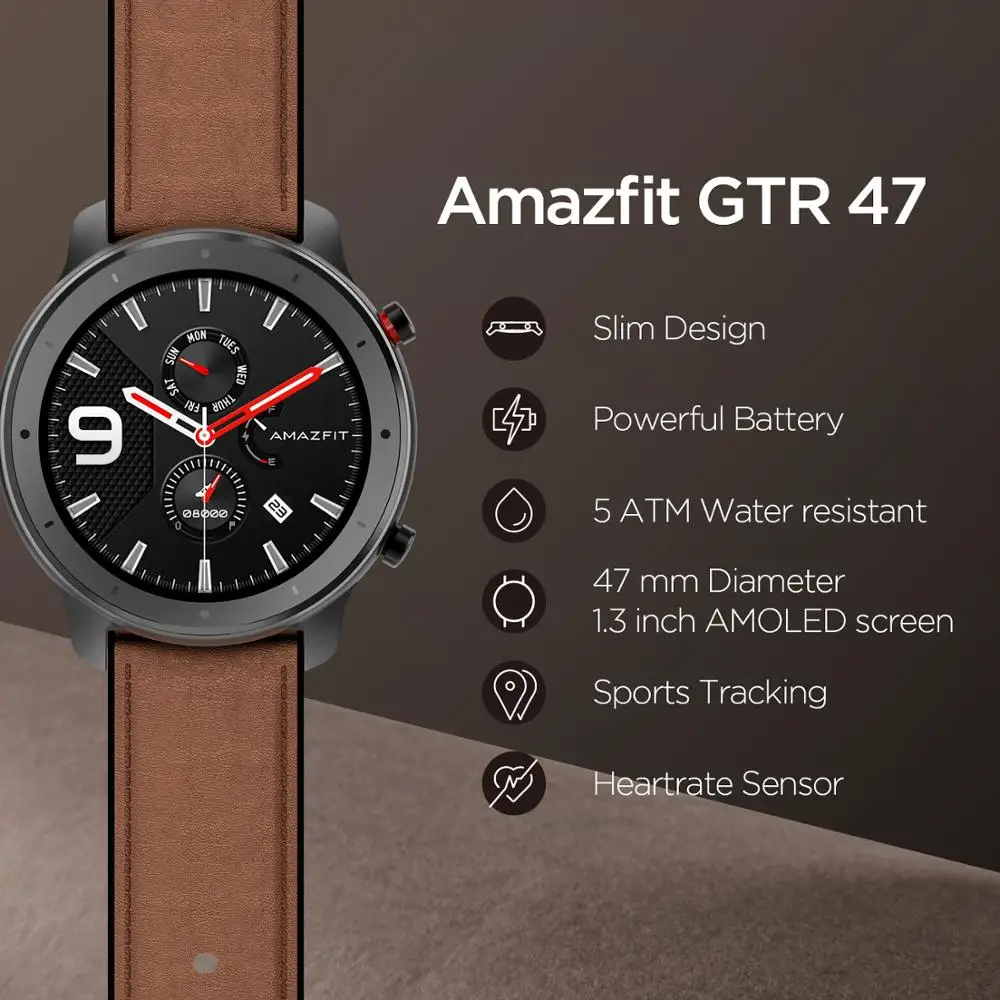  Global Version Amazfit GTR 47mm Smart Watch 5ATM Waterproof Smartwatch 24Days Battery Music Control - 4000058587304