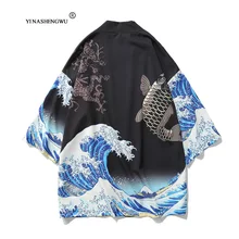 Yukata Kimonos женский кардиган с принтом аниме японское кимоно летняя Свободная рубашка с принтом карпа Топы повседневные женские мужские кимоно пальто пара