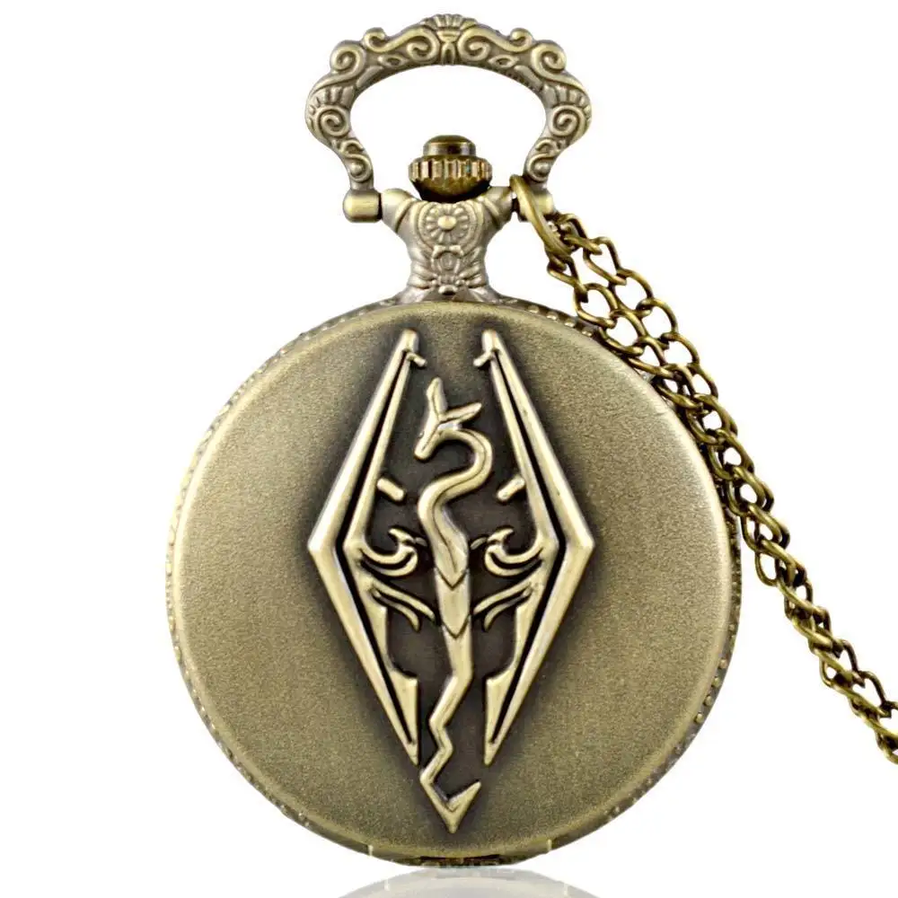 

IBEINA Bronze and Gray Full Hunter Quartz Engraved Fob Retro Pendant Pocket Watch Chain Gift