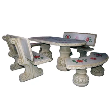 

Table set Dining Mara elongated 175cm. And Banks with Backrest for garden or outdoor concrete-Polished stone I